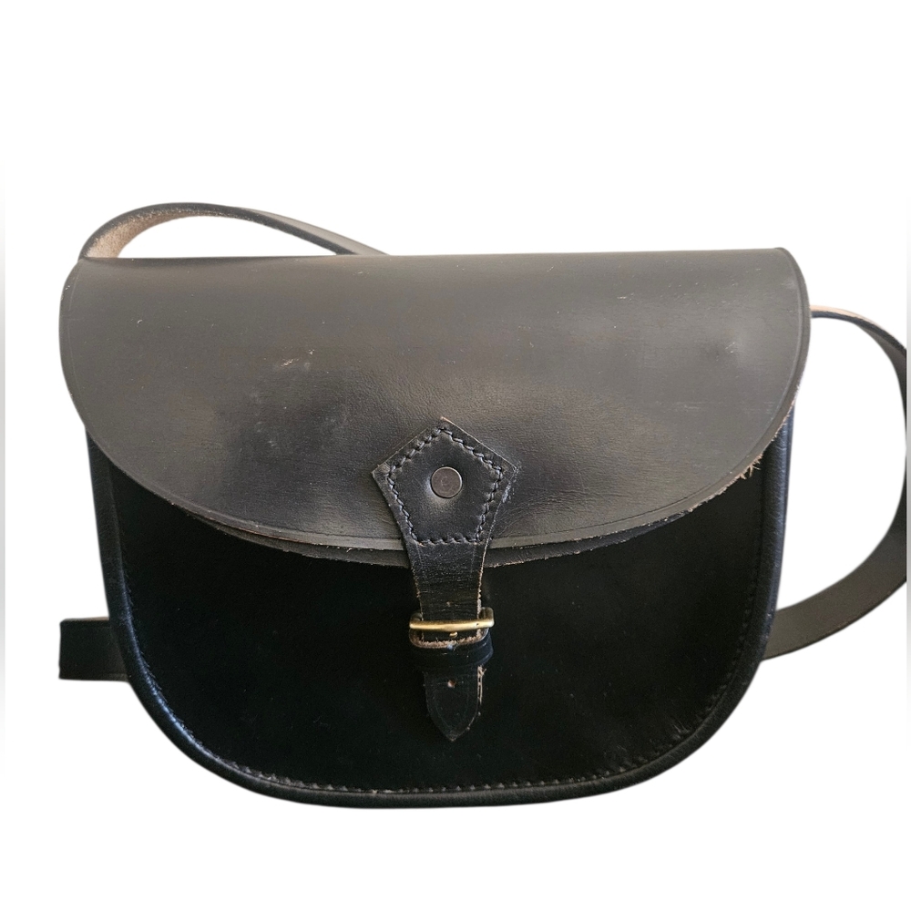 Vintage Black Leather Saddle Crossbody Bag